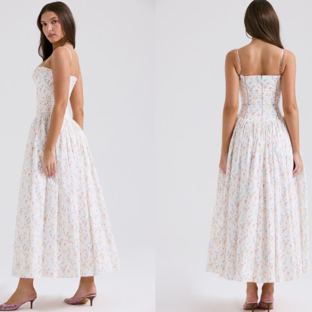 HOUSE OF CB' Ysabella' White Posy Print Cotton Maxi Sundress NWOT - Picture 3 of 8